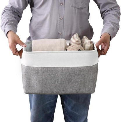 Storage Baskets for Shelves - Fabric Storage Bins, Linen Closet Organizers and Storage (Grey & White, Large - 4 Pack)