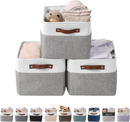 Storage Baskets for Shelves - Fabric Storage Bins, Linen Closet Organizers and Storage (Grey & White, Large - 4 Pack)