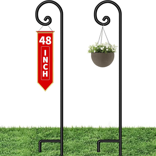 Shepherd Hook 48 Inch 2 Pack 2/5 Inch Thick Heavy Duty Rust Resistant Shepards Garden Outdoor Hanging Plants Hanger Pathway Light Solar Lantern Mason Jar Wind Chimes Wedding Black Sh48X2